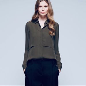 Theory Olive Green Silk Blouse